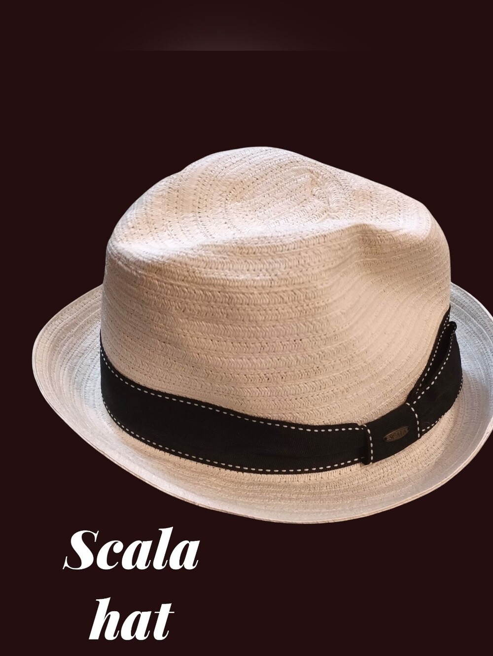 Cream Scala Hat with Black Band size Large 100% Paper